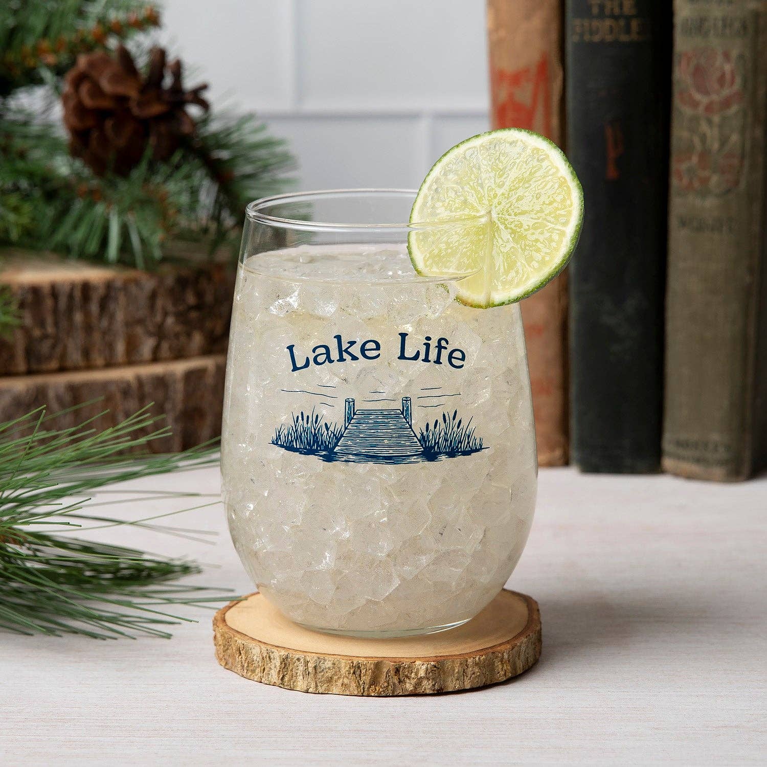 Lake Life Stemless Wine Glass | 17oz Lakehouse Gift