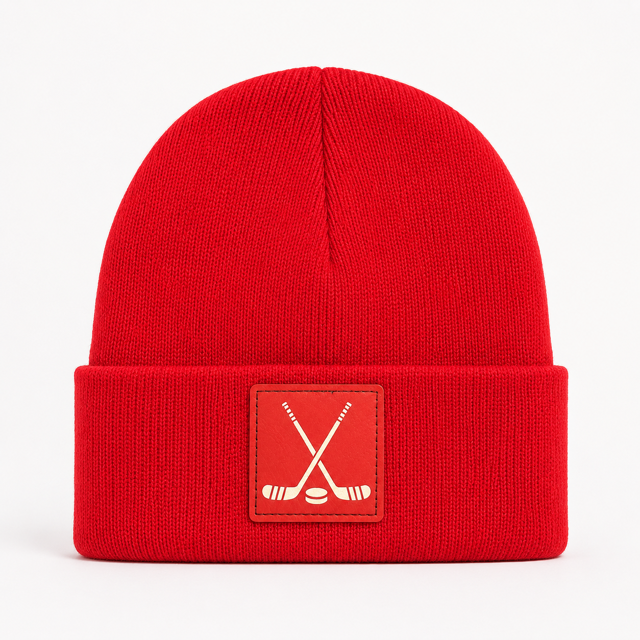 Hockey Leatherette Patch Cuffed Beanie