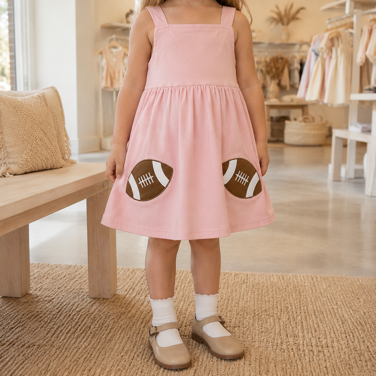 Girls Pink Football Appliqué Game-Day Dress