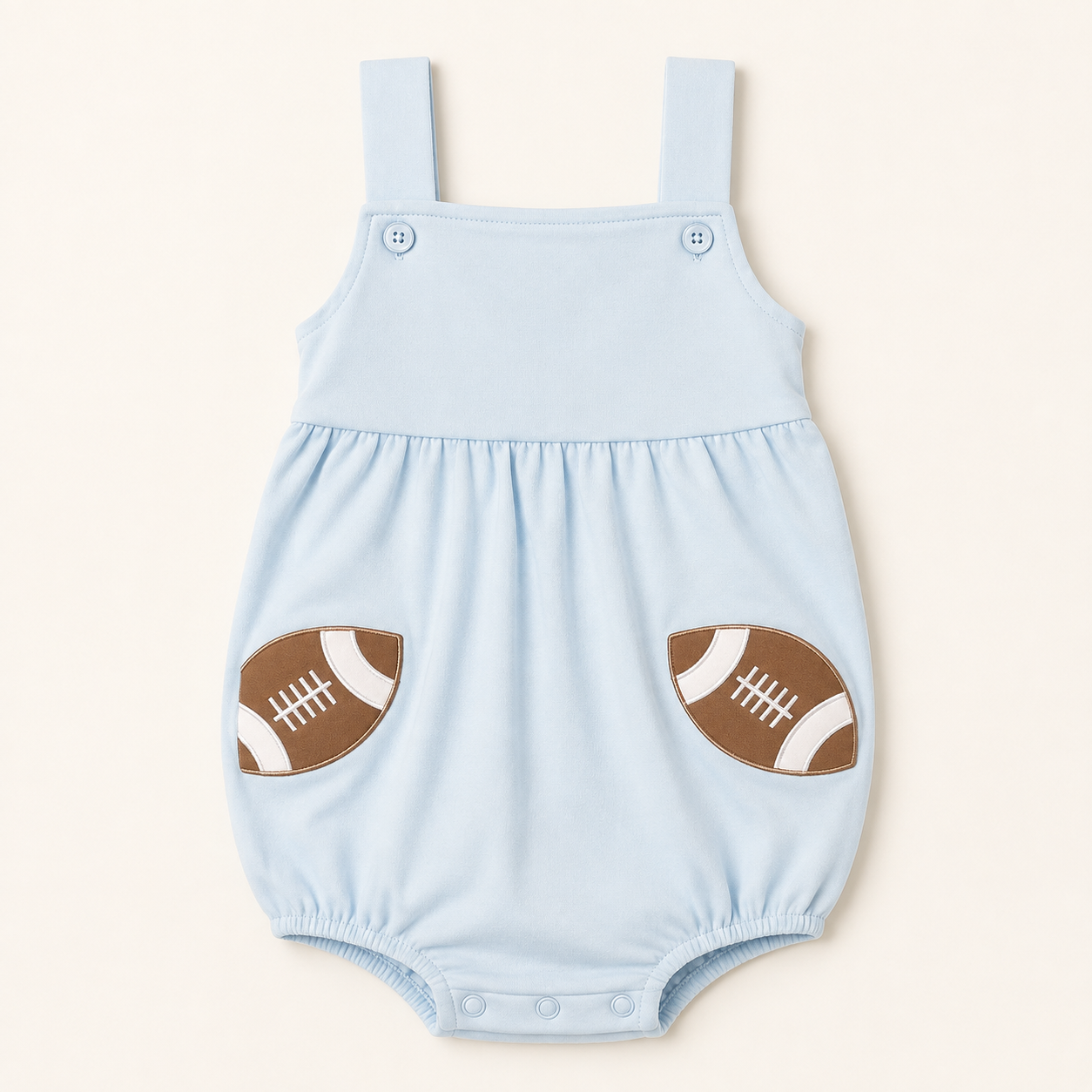 Baby Blue Football Appliqué Bubble Romper