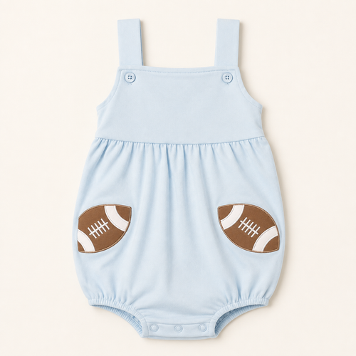 Baby Blue Football Appliqué Bubble Romper