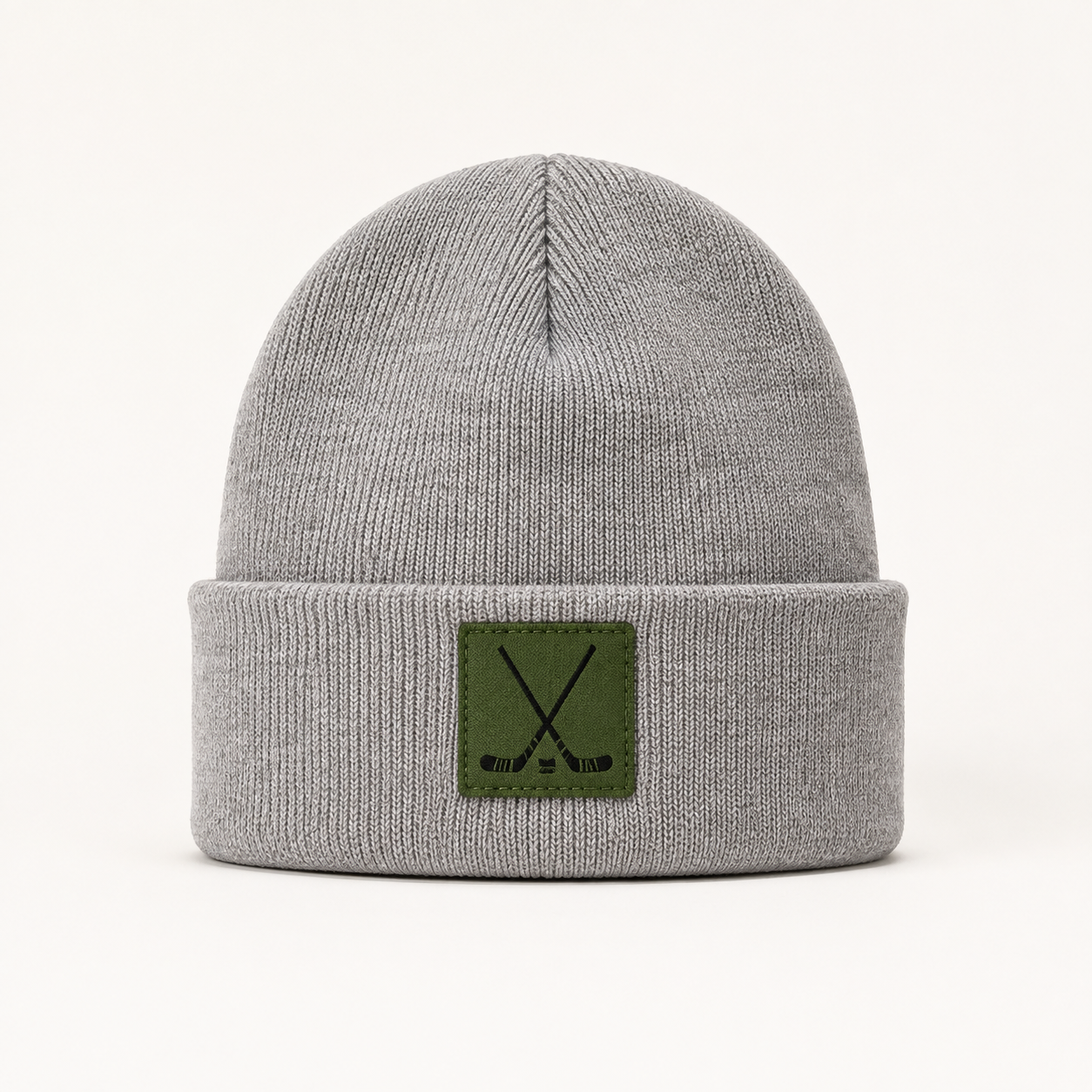 Hockey Leatherette Patch Cuffed Beanie