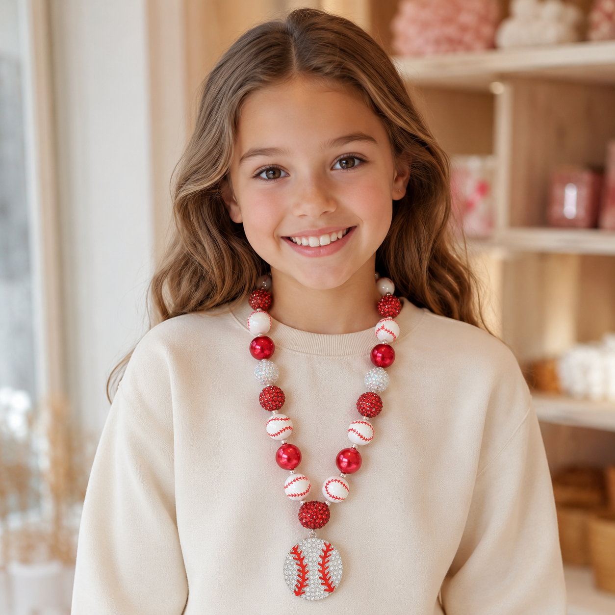 Girls Sports Bubble Bead Necklace with Pendant