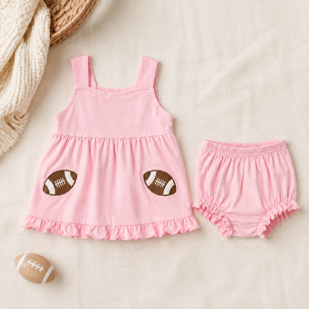 Pink Football Ruffle Bloomer Set