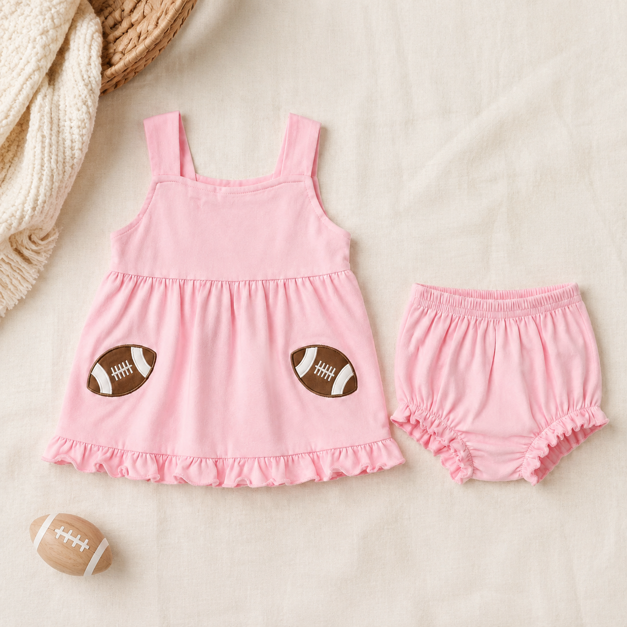 Pink Football Ruffle Bloomer Set