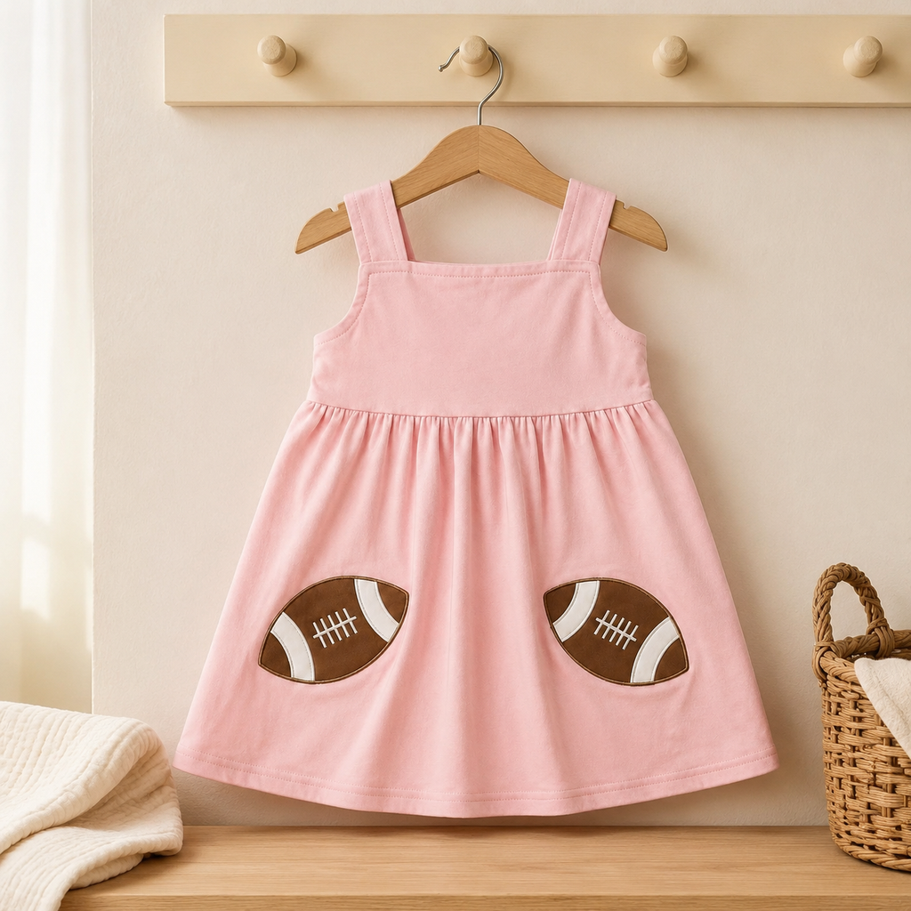 Girls Pink Football Appliqué Game-Day Dress