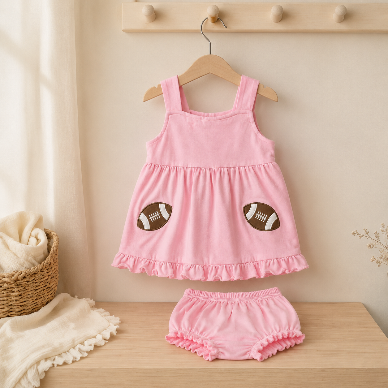 Pink Football Ruffle Bloomer Set