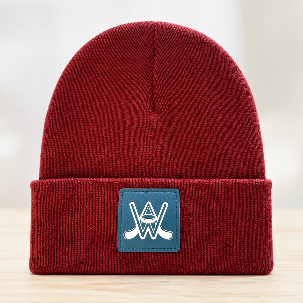 Hockey Leatherette Patch Cuffed Beanie