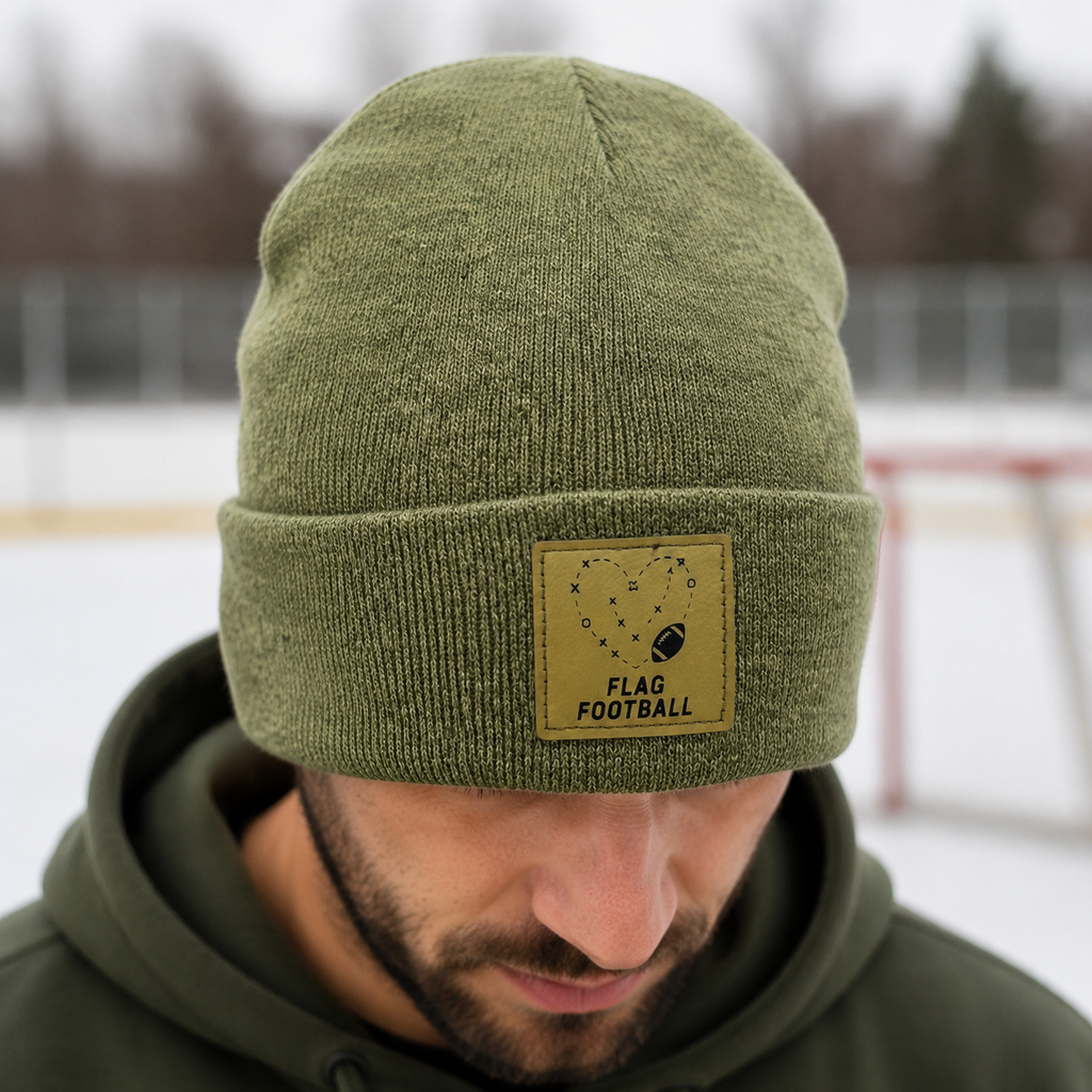 Flag Football Leatherette Patch Cuffed Beanie