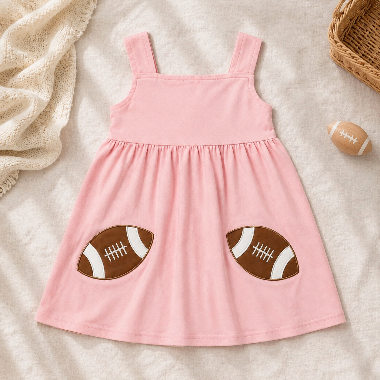 Girls Pink Football Appliqué Game-Day Dress