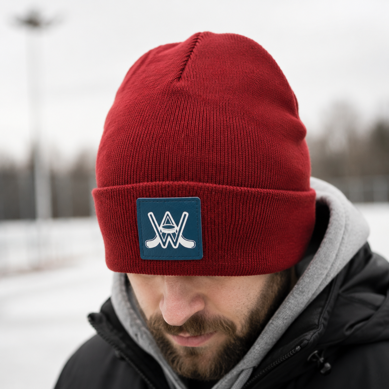 Hockey Leatherette Patch Cuffed Beanie