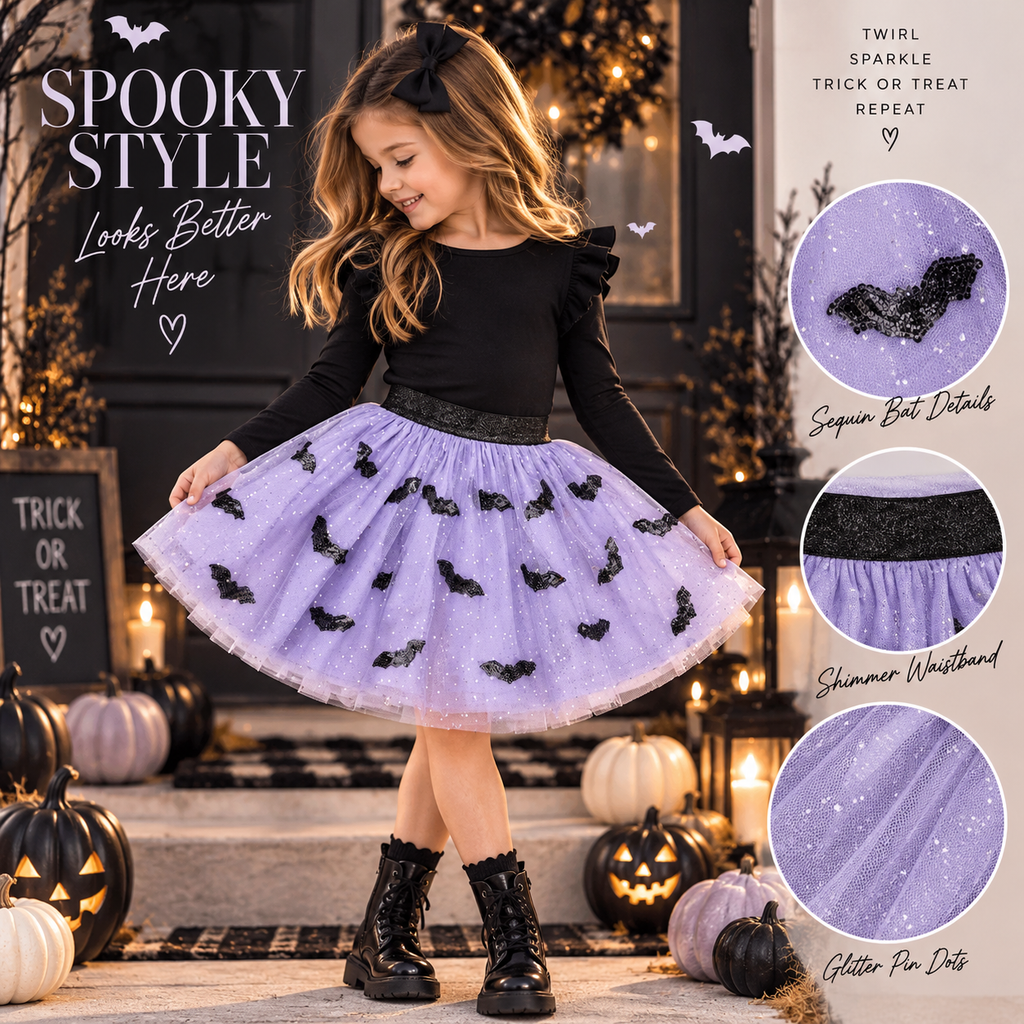 Sequin Bat Lavender Halloween Tutu Skirt