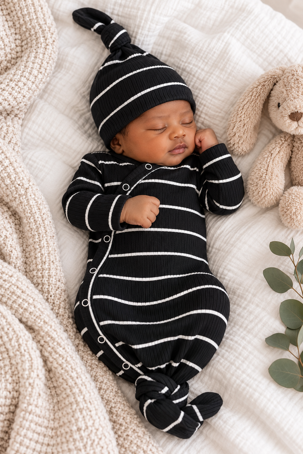Black & White Stripe Ribbed Baby Beani