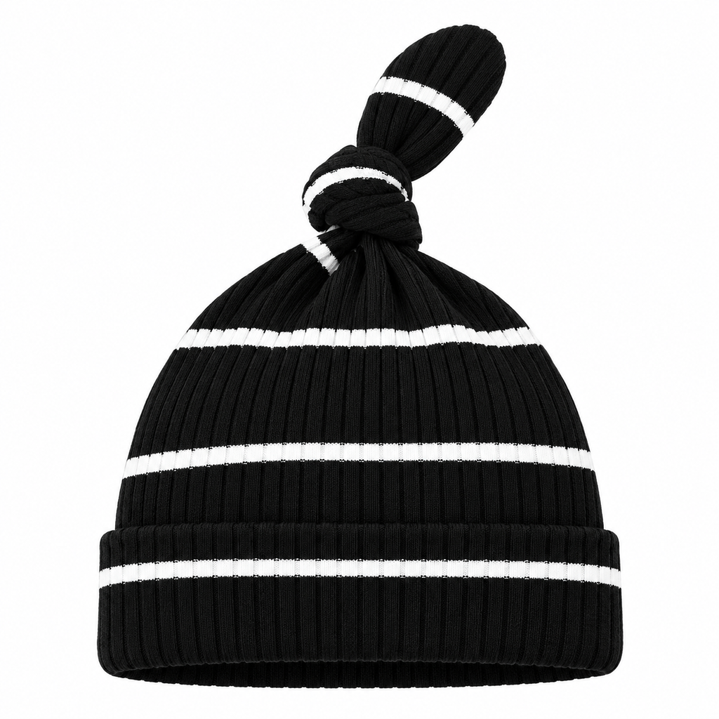 Black & White Stripe Ribbed Baby Beani
