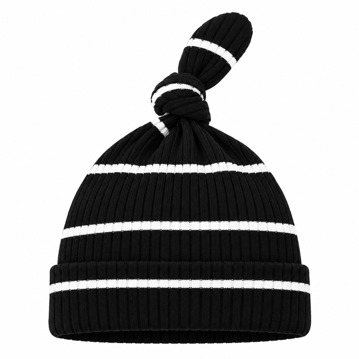 Black & White Stripe Ribbed Baby Beani