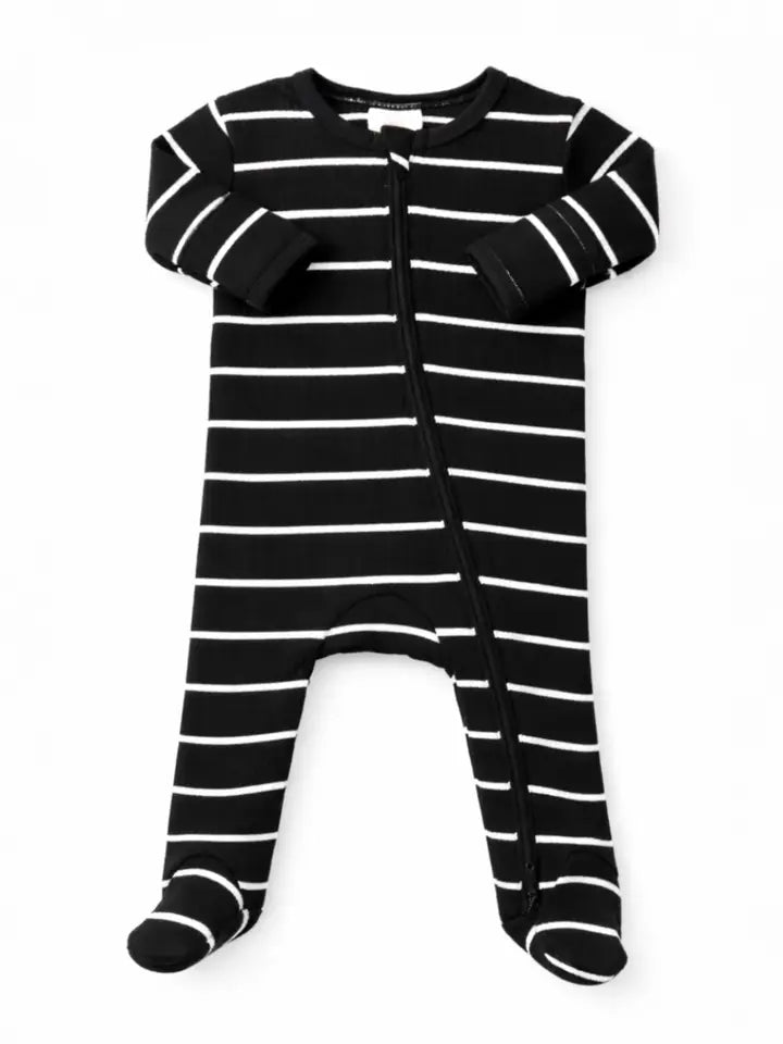 Cotton Ribbed Stripe Footed One-Piece