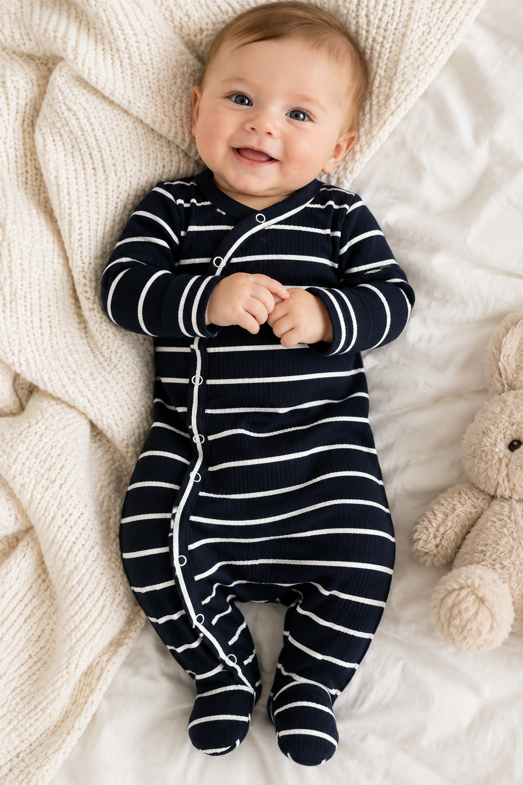 Cotton Ribbed Stripe Footed One-Piece
