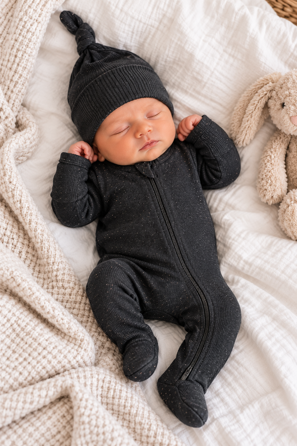 Charcoal Speckle 2-Way Zip Baby Footie