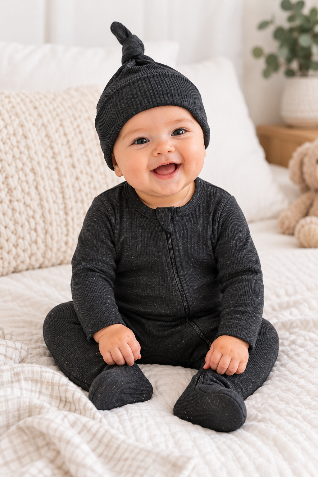 Charcoal Speckle 2-Way Zip Baby Footie