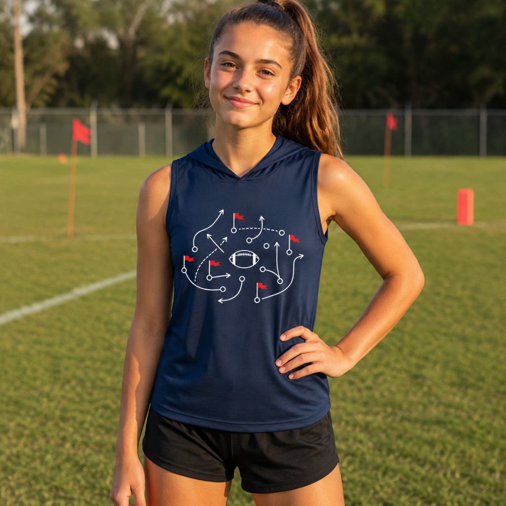 Flag Football Playbook Sleeveless Hooded Tee