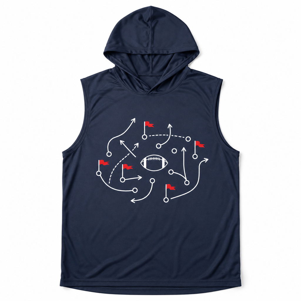 Flag Football Playbook Sleeveless Hooded Tee