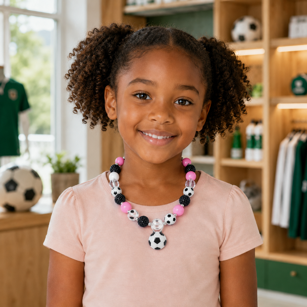 Girls Sports Bubble Bead Necklace with Pendant