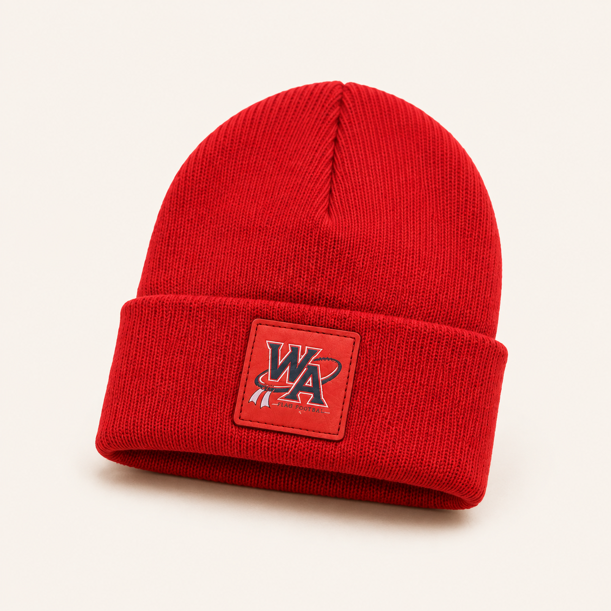 Flag Football Leatherette Patch Cuffed Beanie