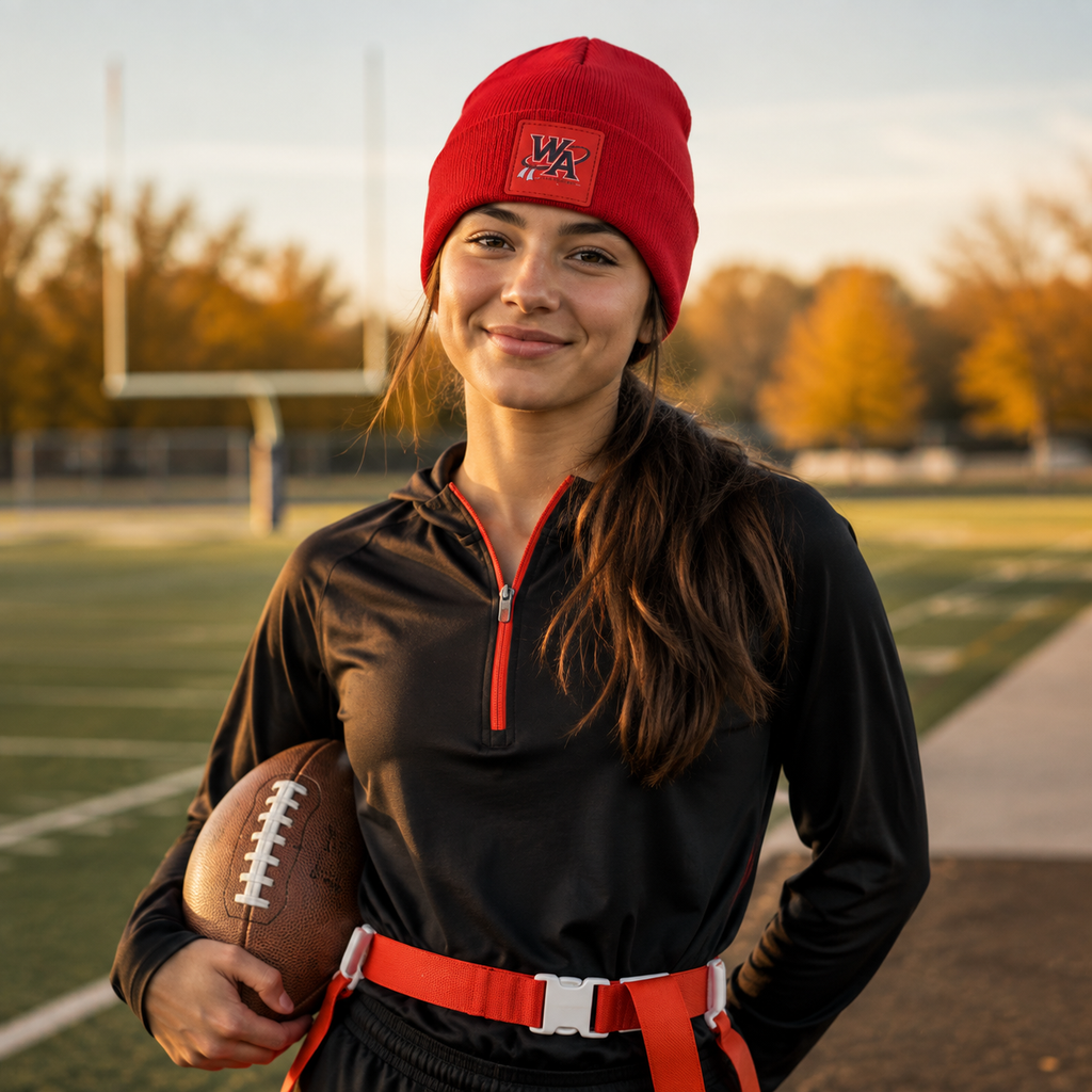 Flag Football Leatherette Patch Cuffed Beanie