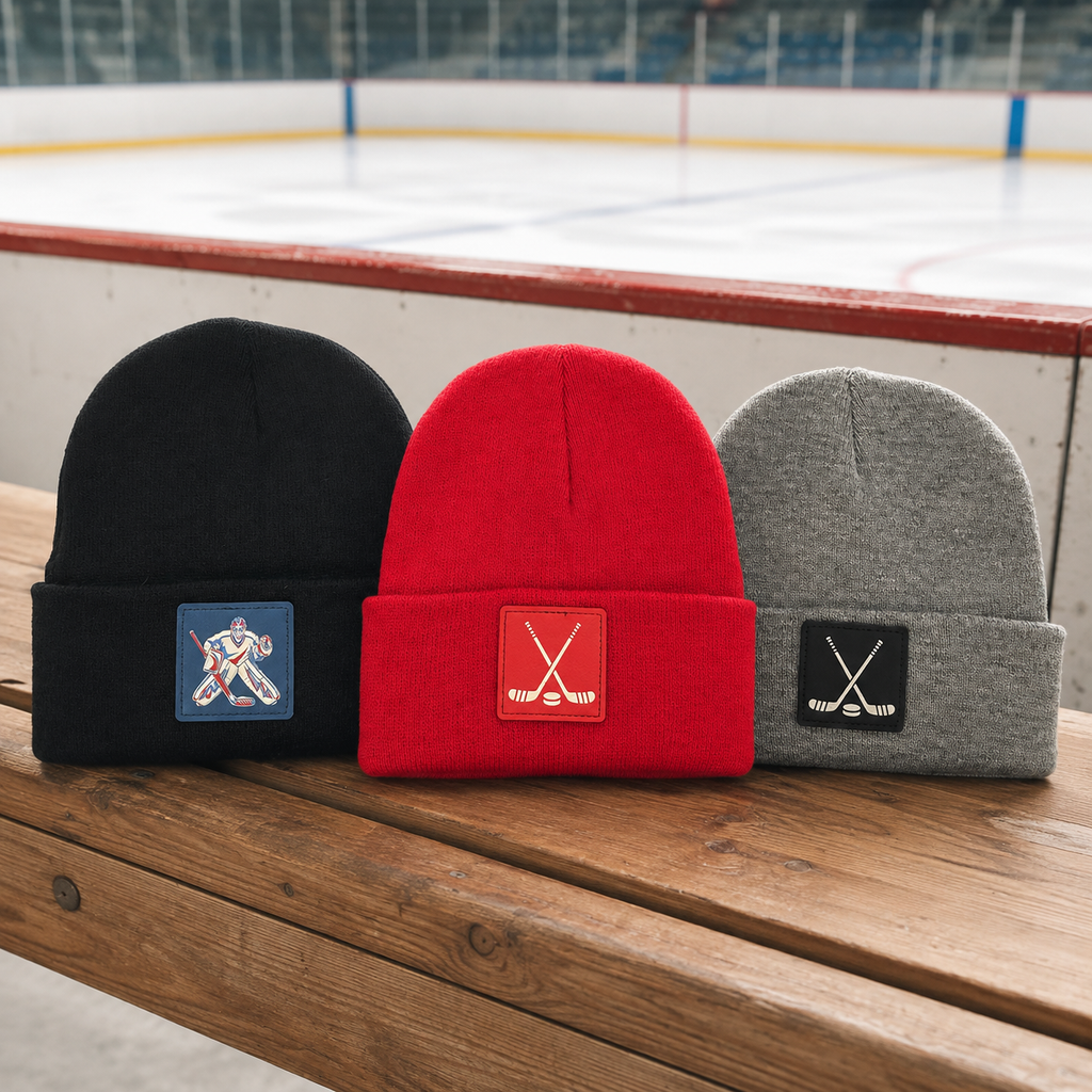 Hockey Leatherette Patch Cuffed Beanie