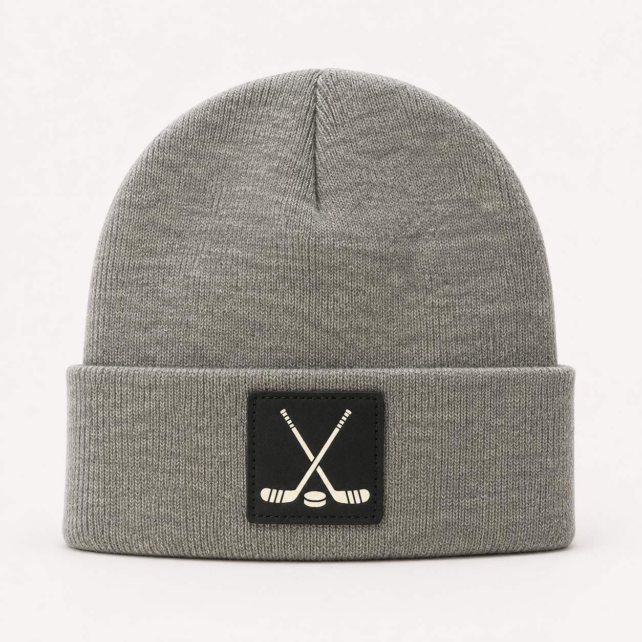 Hockey Leatherette Patch Cuffed Beanie