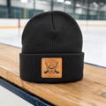 Hockey Leatherette Patch Cuffed Beanie