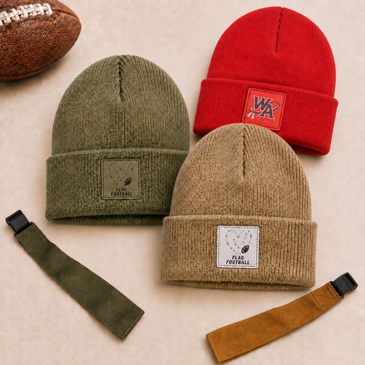 Flag Football Leatherette Patch Cuffed Beanie