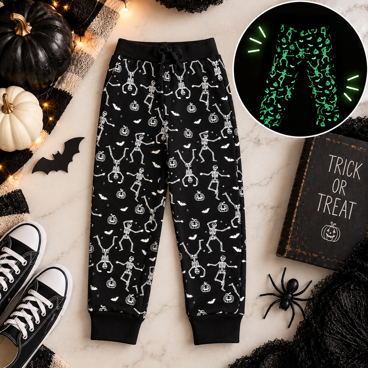 Glow-in-the-Dark Silly Skelly Halloween Joggers