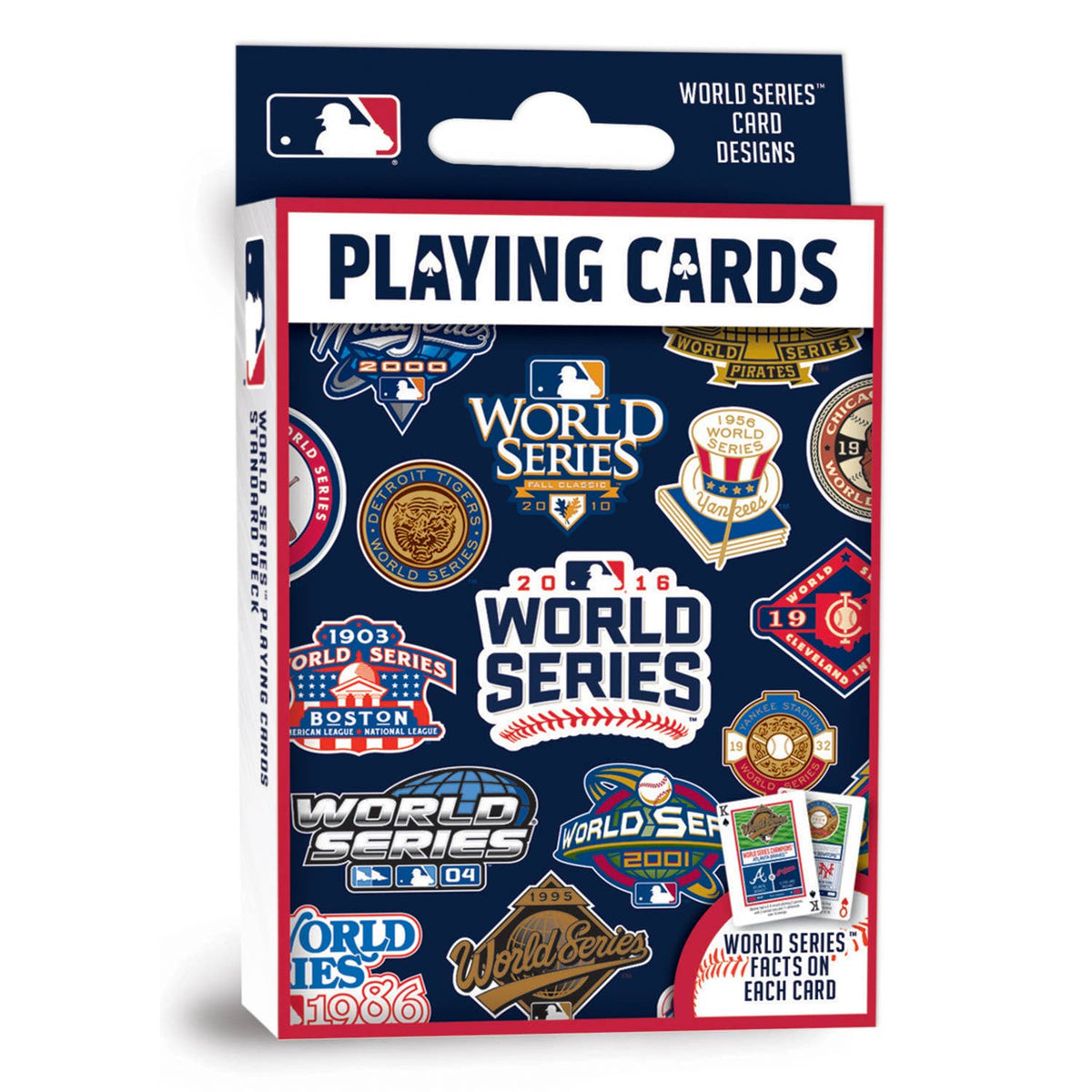 Officially licensed MLB World Series Playing Cards featuring historic World Series logos and facts from memorable championship games