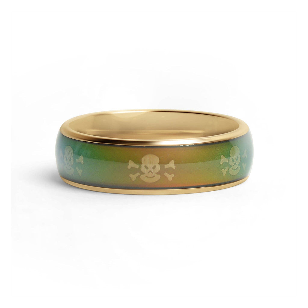 18K Gold PVD Skull & Crossbones Mood Ring – Stainless Steel