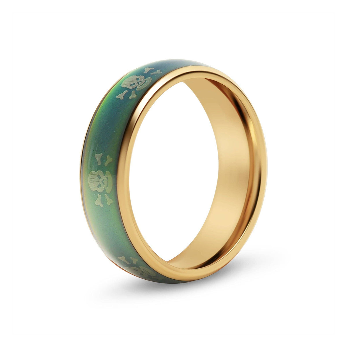 18K Gold PVD Skull & Crossbones Mood Ring – Stainless Steel