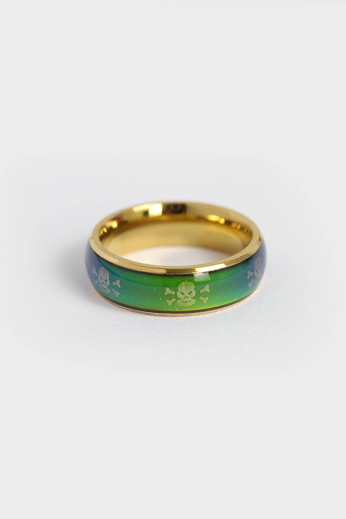 18K Gold PVD Skull & Crossbones Mood Ring – Stainless Steel