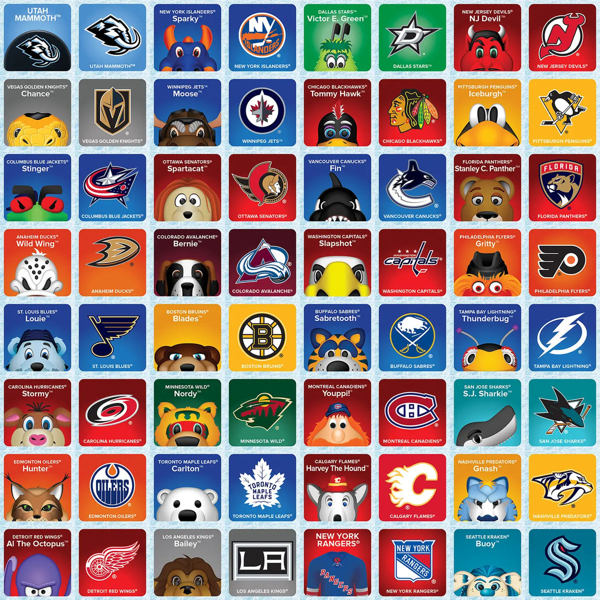 NHL Mascots Matching Bingo Game