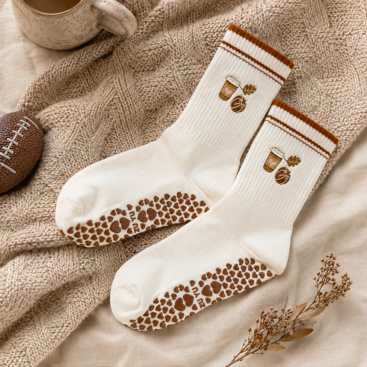 Pumpkin Latte Embroidered Yoga & Pilates Grip Socks