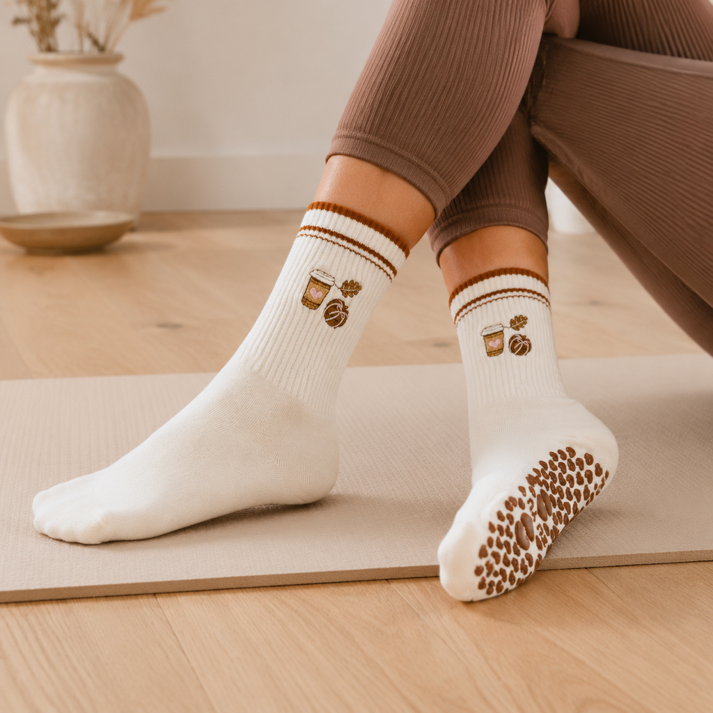 Pumpkin Latte Embroidered Yoga & Pilates Grip Socks