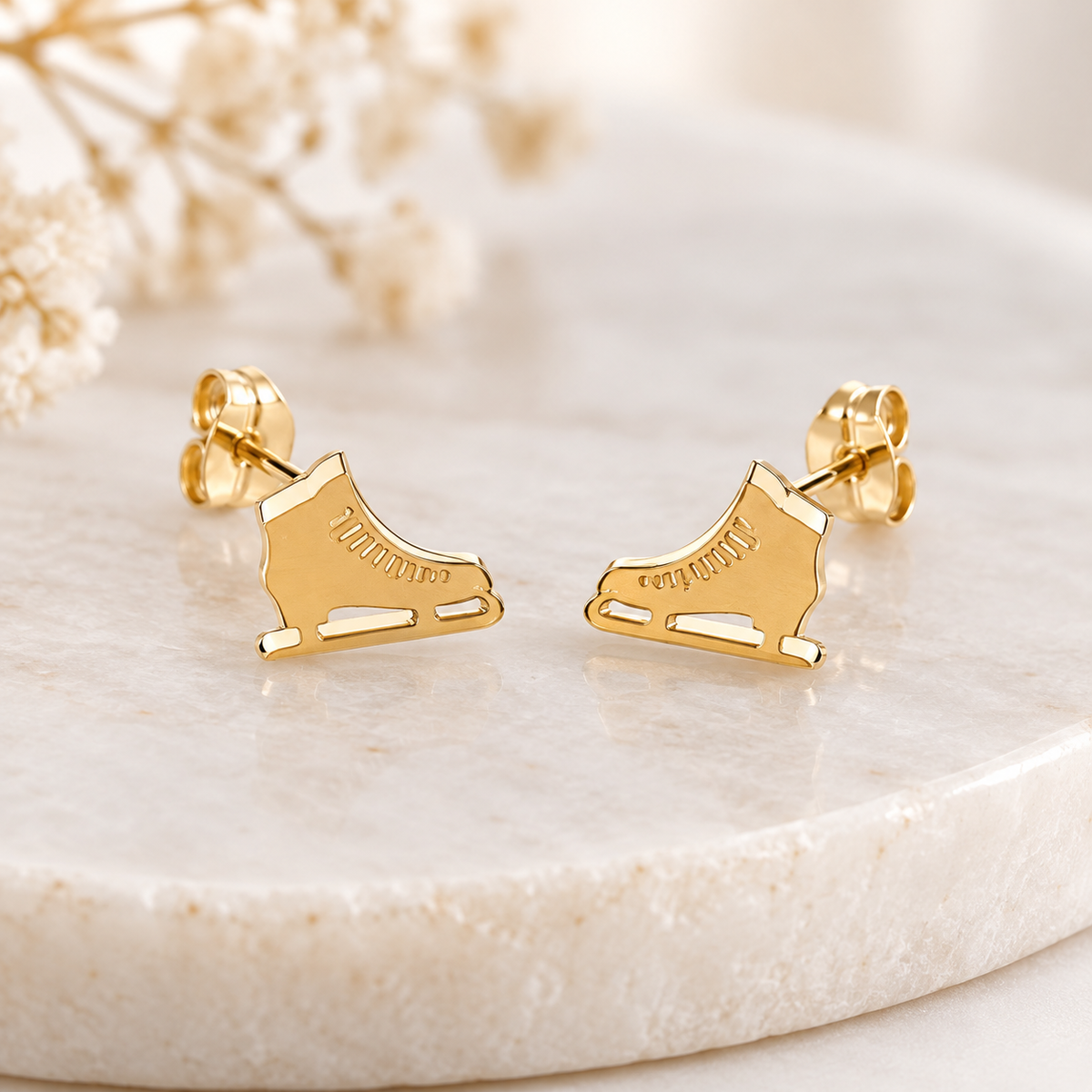 Ice Skater Gold Stud Earrings