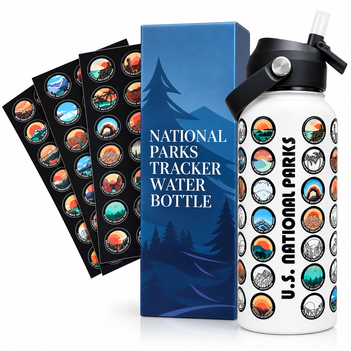 U.S. National Parks Tracker Water Bottle – 32 oz