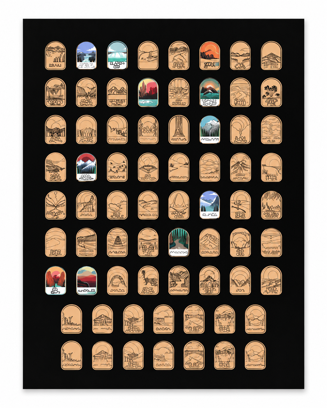 Track your adventures to all 63 U.S. National Parks with this 16x20 scratch-off poster. A modern bucket list and unique gift for travelers and park lovers.