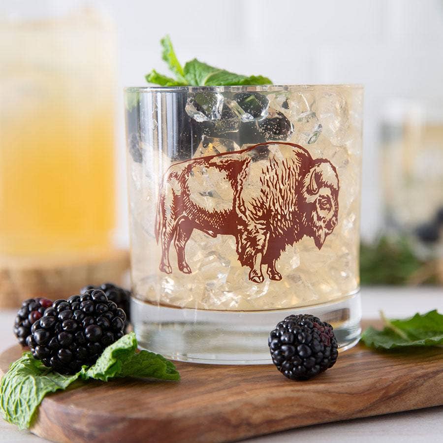 Bison Rocks Glass - 11oz Whiskey Glass - Lead Free
